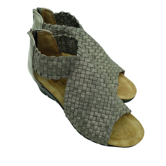 Comfortiva Shoes - Comfortiva Metallic Gunmetal Silver Weave Comfort Wedge Sandals - Size 6.5